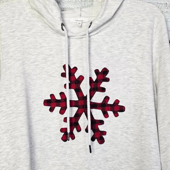Maurices Gray Hoodie Plaid Snowflake Pullover 1x Plus - Picture 2 of 7